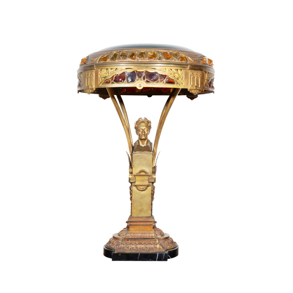 AN AUSTRIAN ART NOUVEAU GILT BRONZE AND GLASS FIGURAL TABLE LAMP, CIRCA 1900