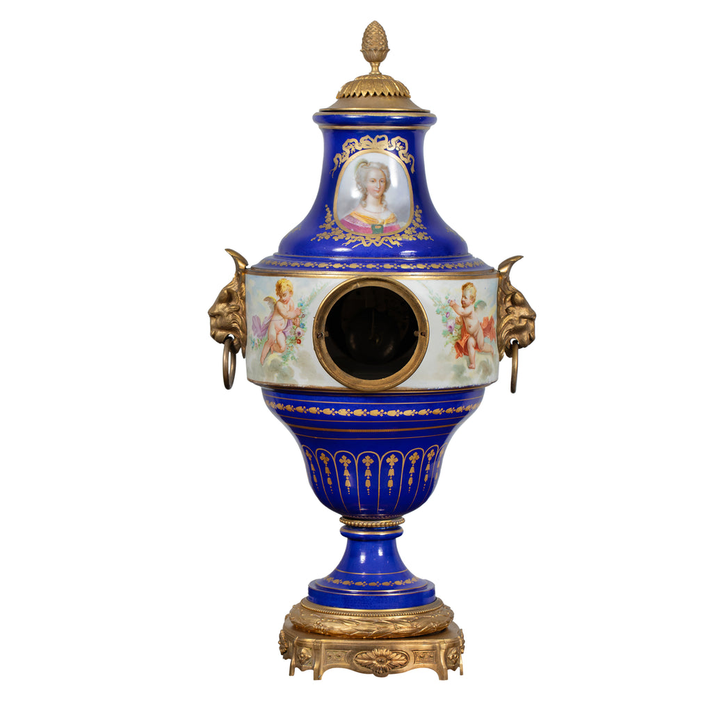 FRENCH SEVRES STYLE PAINTED VASE MANTEL CLOCK, 19TH CENTURY