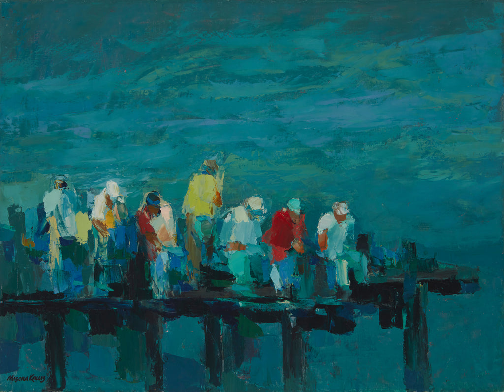 IMPRESSIONIST OIL ON CANVAS TITLED 'FIGURES ON A PIER' BY MISCHA KALLIS