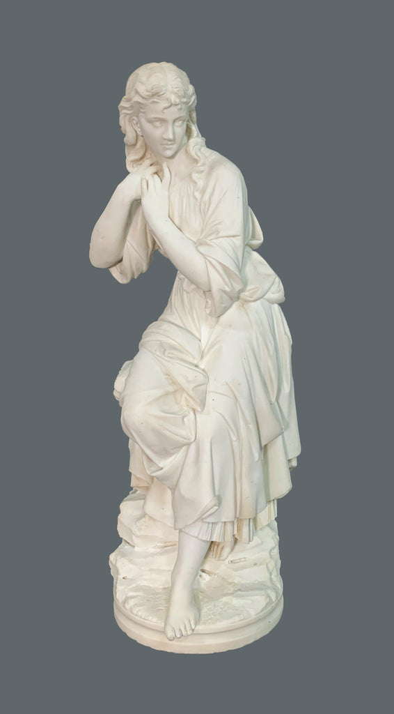 ITALIAN CARRARA MARBLE SCULPTURE OF A SEATED LADY AFTER PAOLO TRISCORNIA
