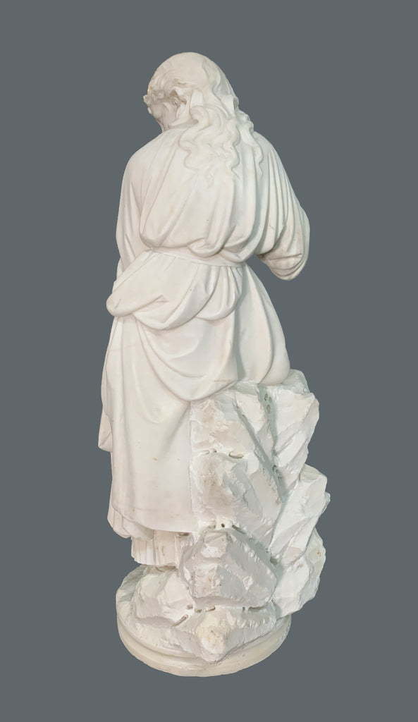 ITALIAN CARRARA MARBLE SCULPTURE OF A SEATED LADY AFTER PAOLO TRISCORNIA