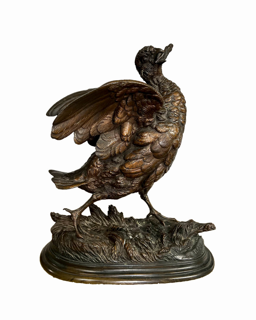 A FRENCH PATINATED BRONZE SCULPTURE OF A GROUSE, AFTER ALFRED BARYE
