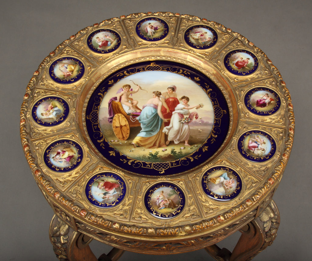 19th century Royal Vienna style  porcelain mounted wood table