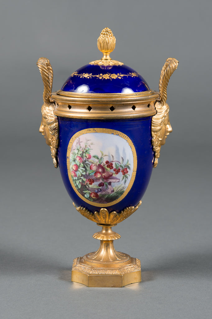 A Pair of 19th Century French Gilt Bronze & Cobalt Blue Sevres Style Jeweled Vases