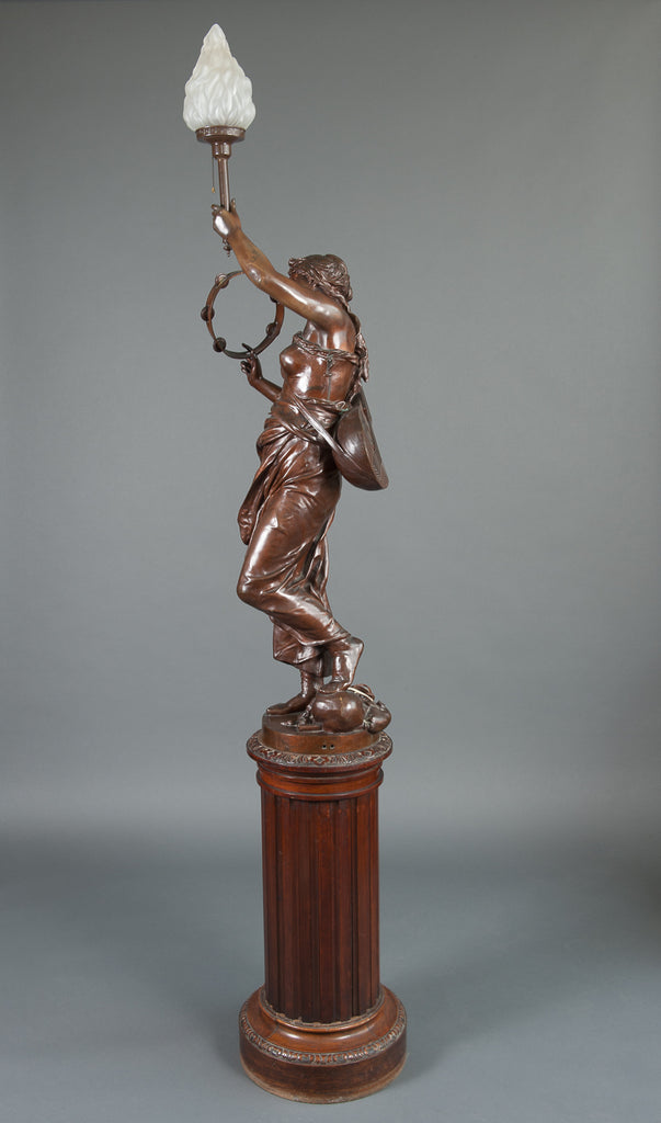 A LARGE FRENCH PATINATED BRONZE SCULPTURE DEPICTING 'MUSIC' BY JULES-FELIX COUTAN