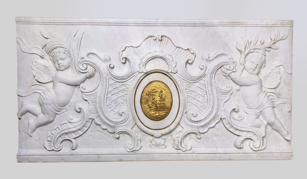 LARGE FRENCH NEOCLASSICAL CARVED WHITE MARBLE RELIEF, 19TH CENTURY