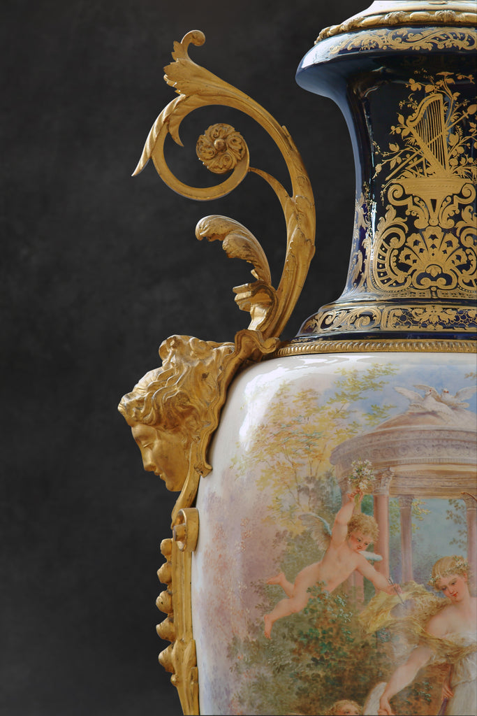 A PALATIAL FRENCH SEVRES STYLE PORCELAIN & ORMOLU MOUNTED VASE, 19TH CENTURY