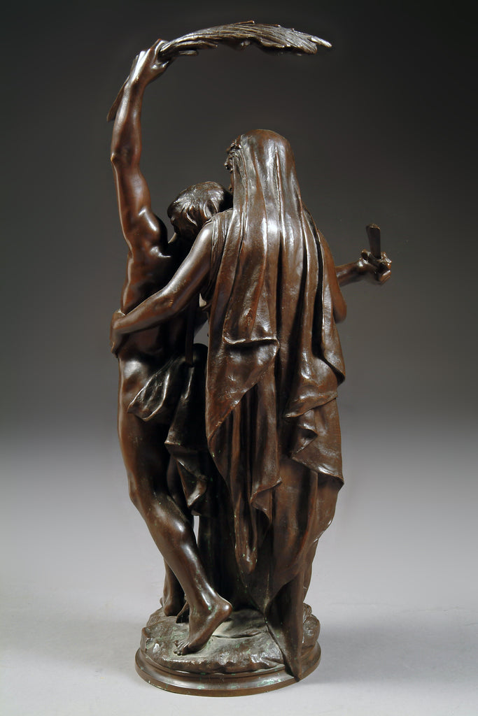 FRENCH PATINATED BRONZE SCULPTURE TITLED 'GLORIA PATRIA' BY EUGENE MARIOTON