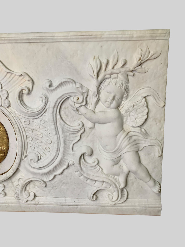 LARGE FRENCH NEOCLASSICAL CARVED WHITE MARBLE RELIEF, 19TH CENTURY