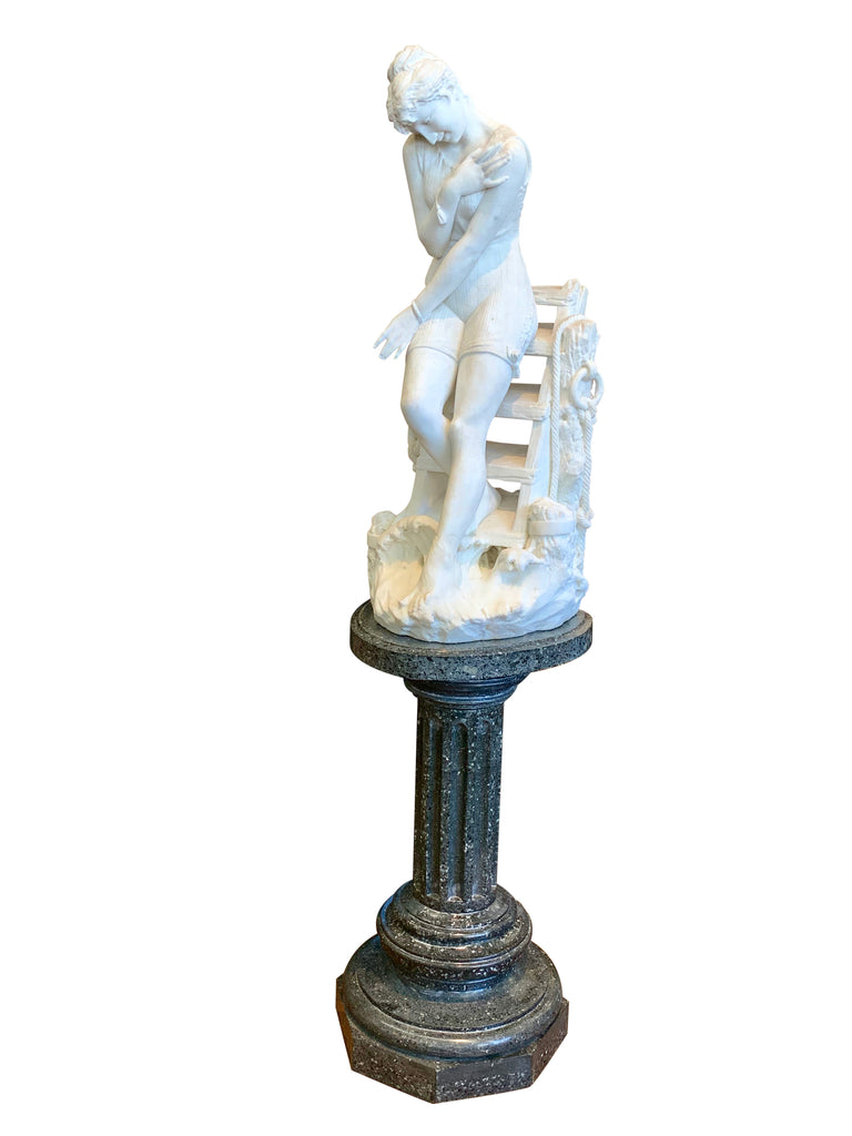 ITALIAN CARVED CARRARA MARBLE SCULPTURE 'TESTING THE WATERS' BY EMILIO FIASCHI