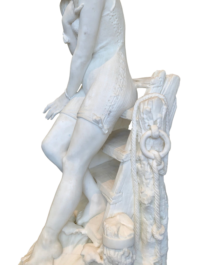 ITALIAN CARVED CARRARA MARBLE SCULPTURE 'TESTING THE WATERS' BY EMILIO FIASCHI
