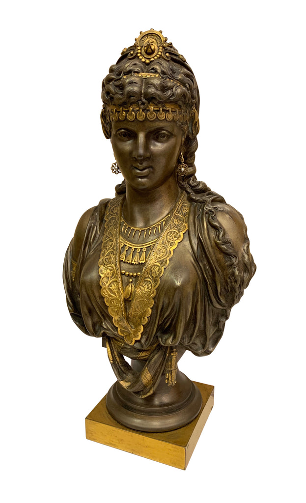 PAIR OF FRENCH ANTIQUE GILT & PATINATED BRONZE ORIENTALIST BUSTS, 19TH CENTURY