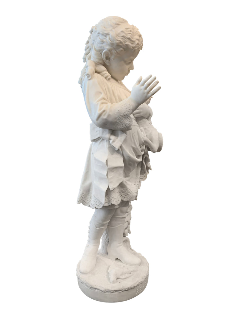 AMERICAN CARRARA MARBLE SCULPTURE BY EDWARD RUSSEL THAXTER TITLED 'REPROOF'