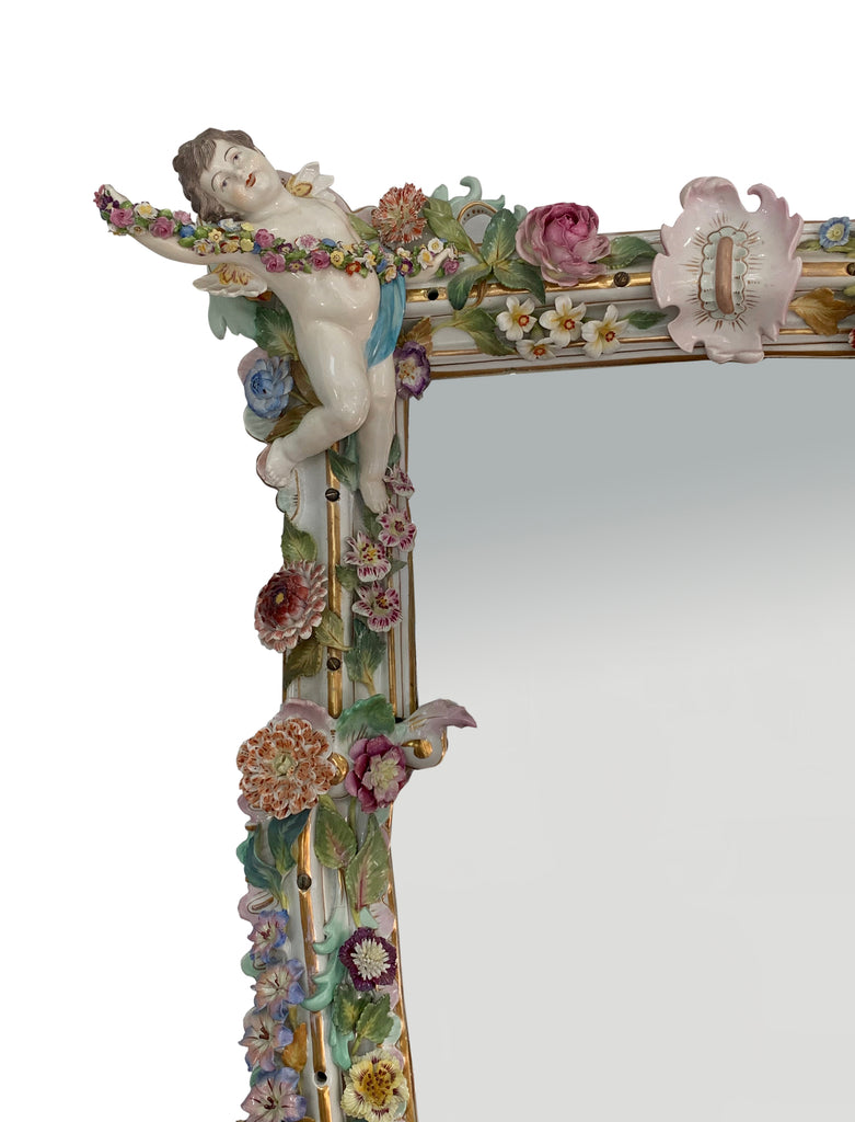German porcelain figural console and mirror