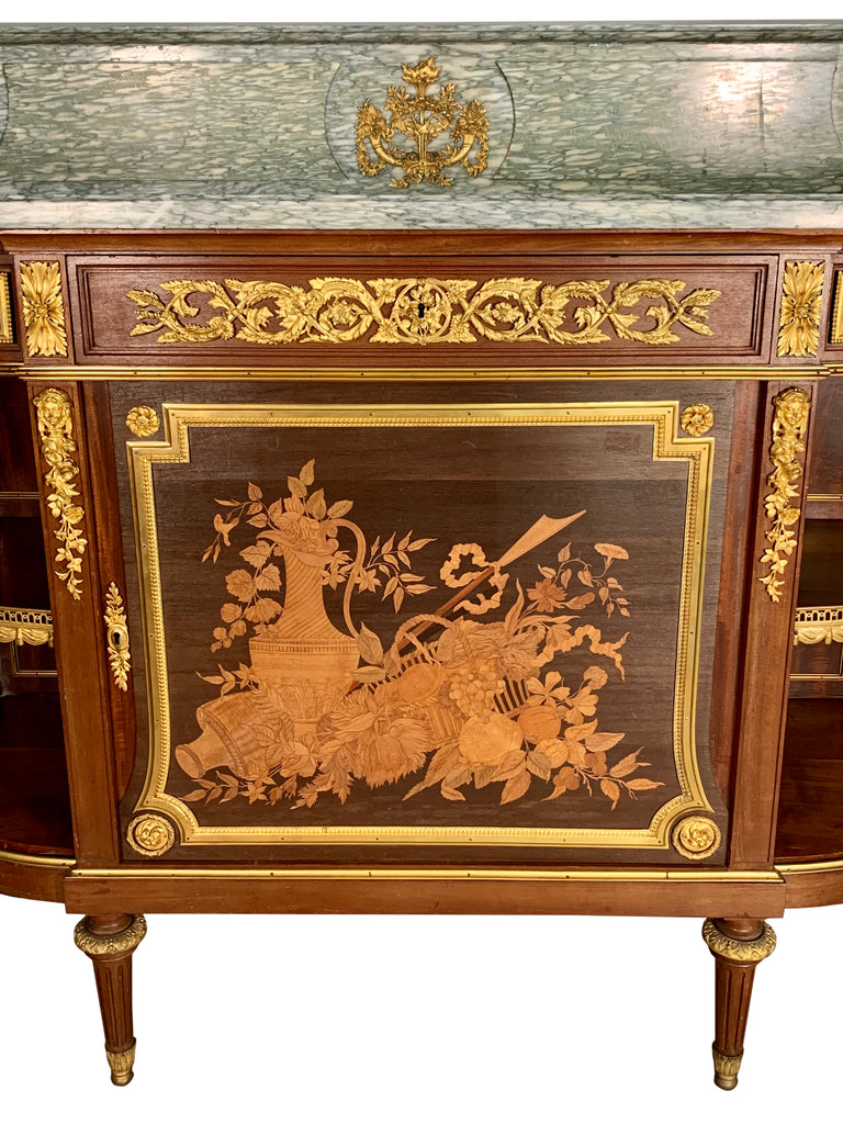 A FRENCH LOUIS XVI STYLE ORMOLU MOUNTED CONSOLE DESSERTE AFTER JEAN HENRI RIESENER