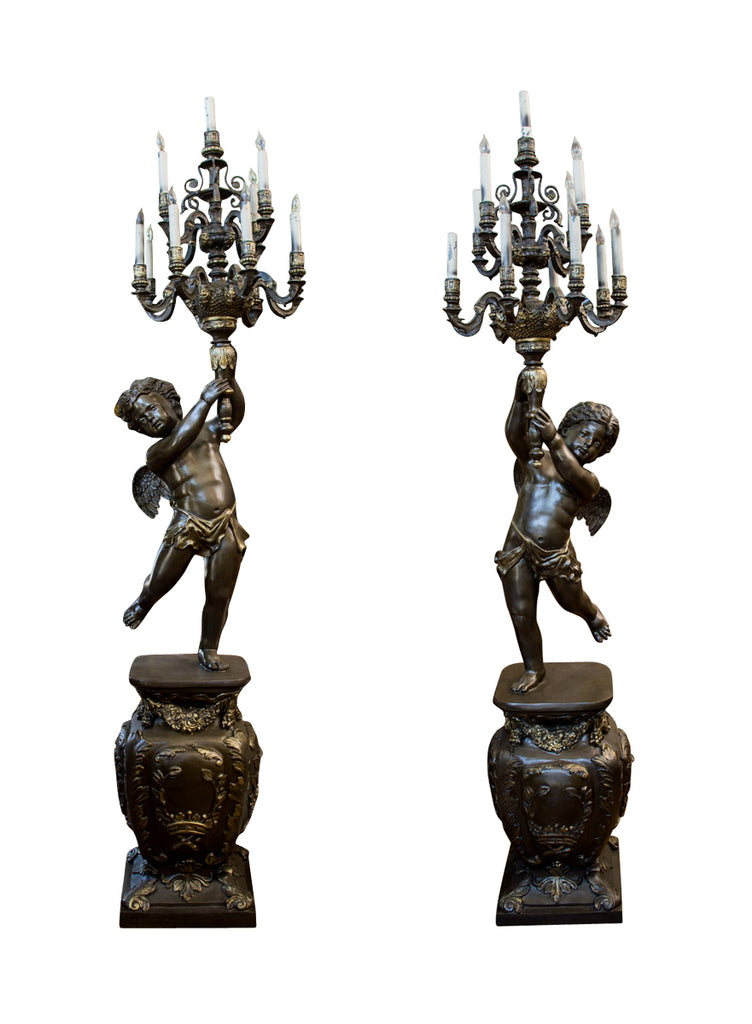 PAIR OF GRAND NAPOLEON III STYLE PATINATED METAL TORCHIERES
