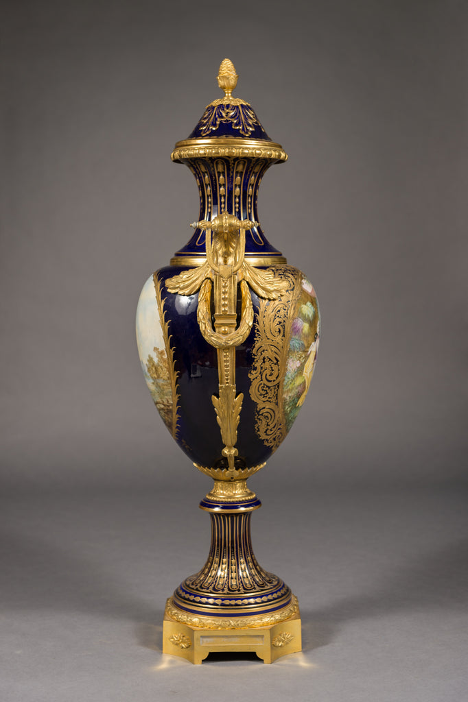 LARGE SEVRES STYLE ORMOLU MOUNTED COVERED VASE, CIRCA 1860