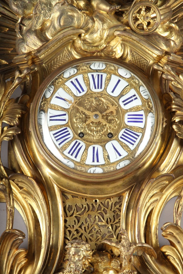 IMPRESSIVE FRENCH LOUIS XV CARTEL CLOCK AFTER JACQUES CAFFIERI, 19TH CENTURY