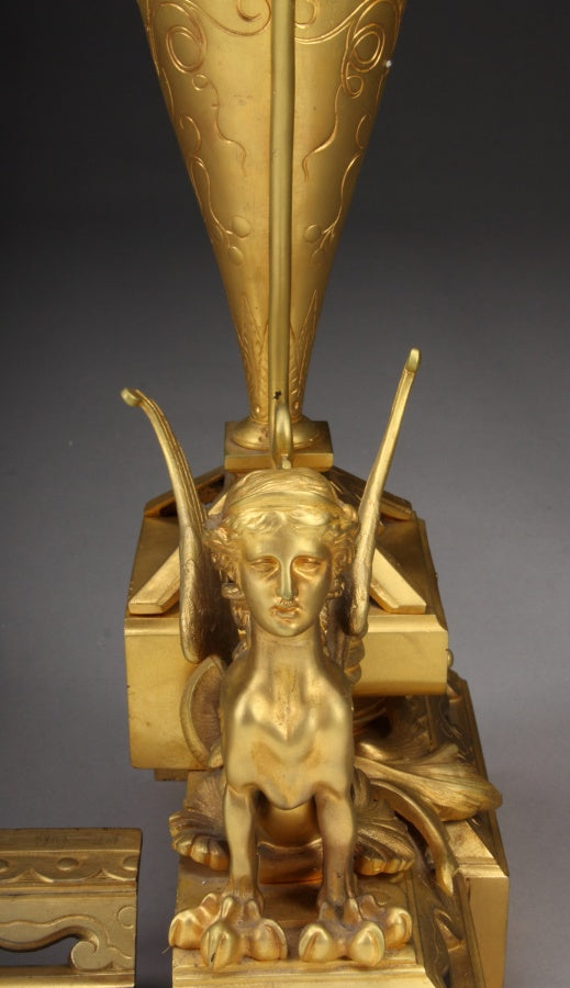 A French Gilt Bronze Ormolu Figural Extended Fire Fender/Chenets