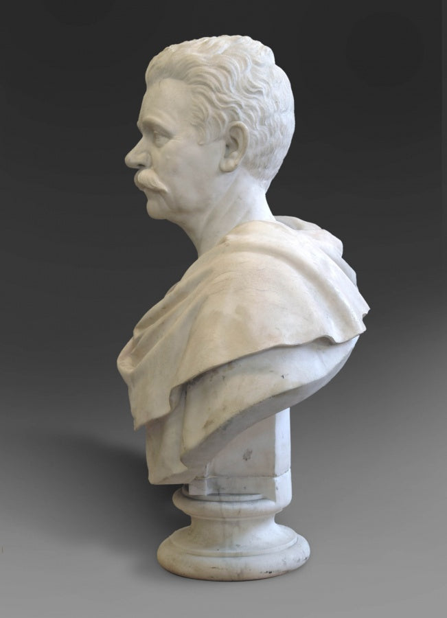 A CARVED WHITE MARBLE BUST OF A GENTLEMEN BY RANDOLPH ROGERS, ROME 19TH CENTURY