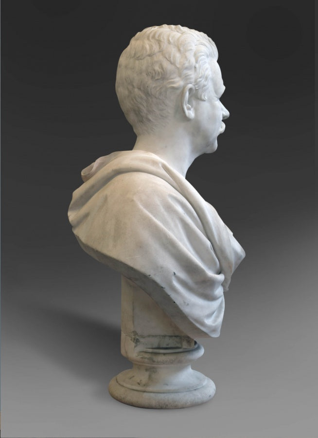 A CARVED WHITE MARBLE BUST OF A GENTLEMEN BY RANDOLPH ROGERS, ROME 19TH CENTURY