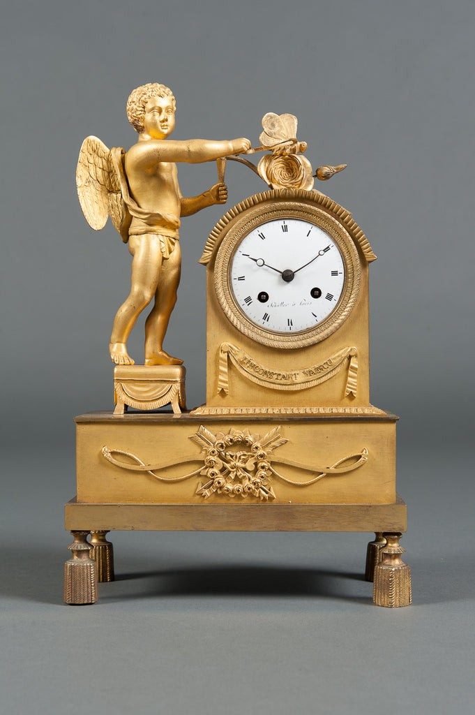 A FRENCH EMPIRE STYLE GILT BRONZE MANTEL CLOCK EARLY 19TH CENTURY