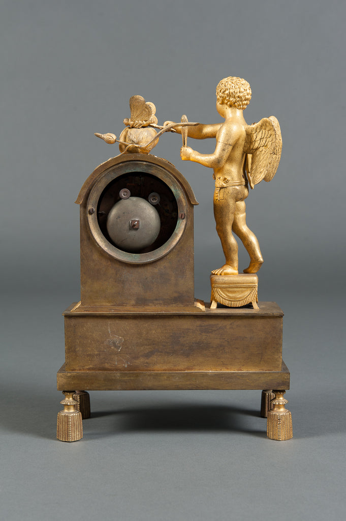 A FRENCH EMPIRE STYLE GILT BRONZE MANTEL CLOCK EARLY 19TH CENTURY