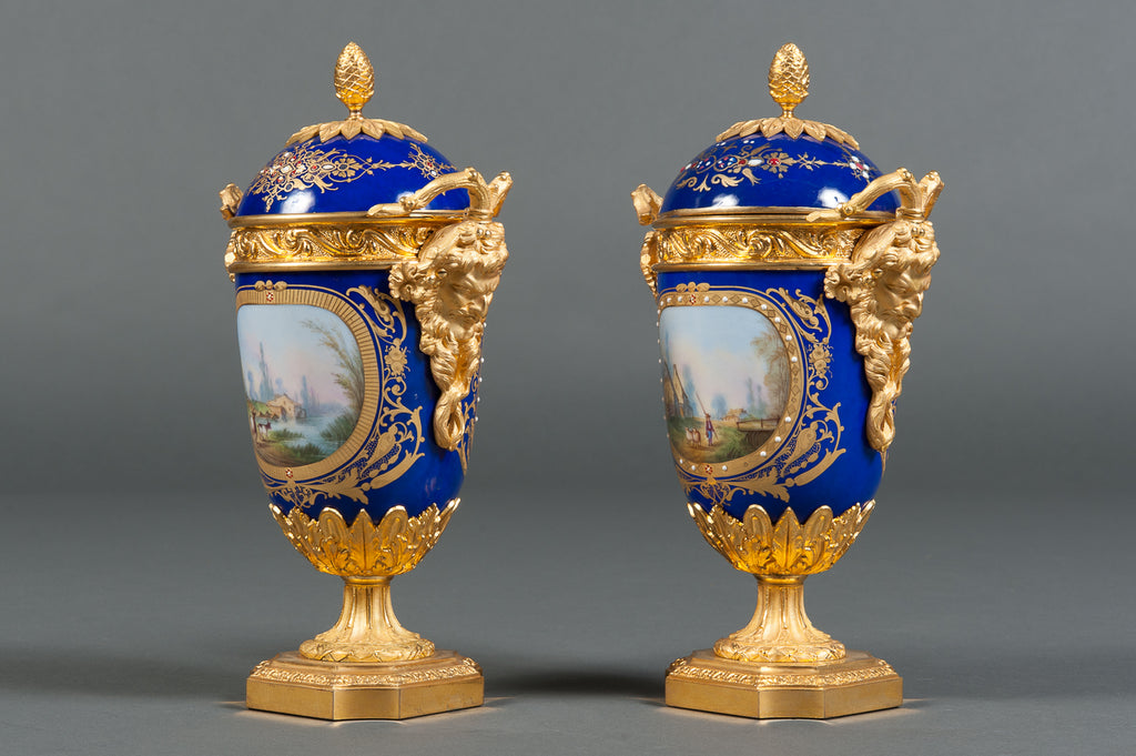 A PAIR OF FRENCH SEVRES STYLE PORCELAIN & ORMOLU MOUNTED VASES, 19TH CENTURY