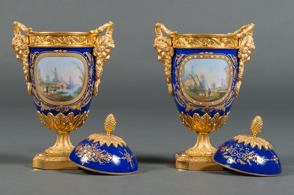 A PAIR OF FRENCH SEVRES STYLE PORCELAIN & ORMOLU MOUNTED VASES, 19TH CENTURY