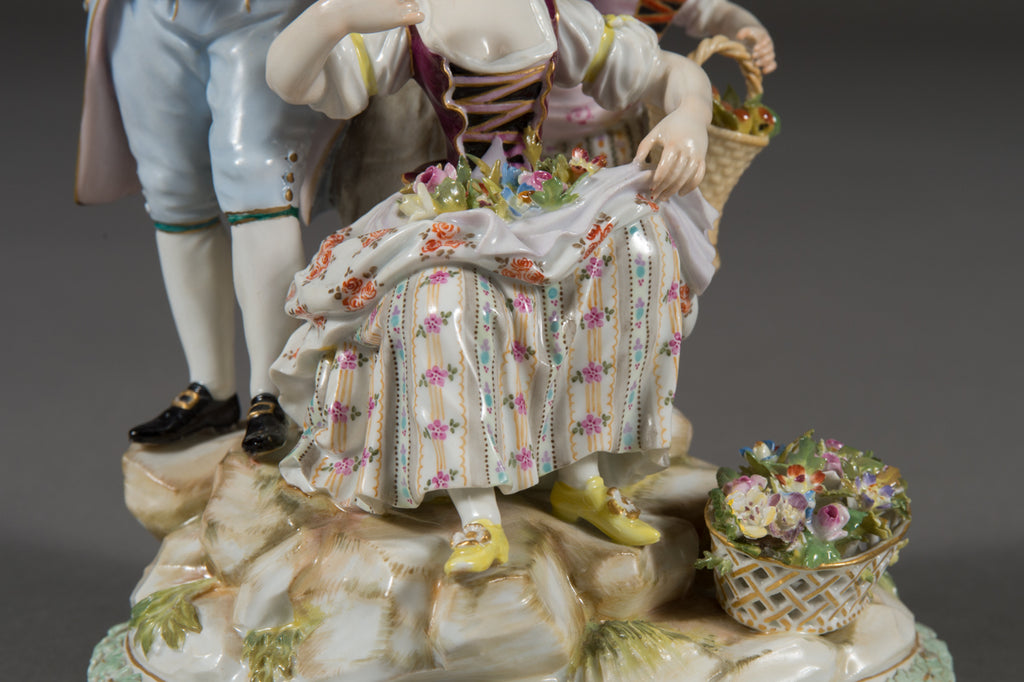 Antique Meissen Porcelain Figural Group Depicting Flower Pickers